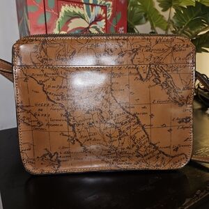 Patricia Nash  Map Print Brown Leather Crossbody Bag